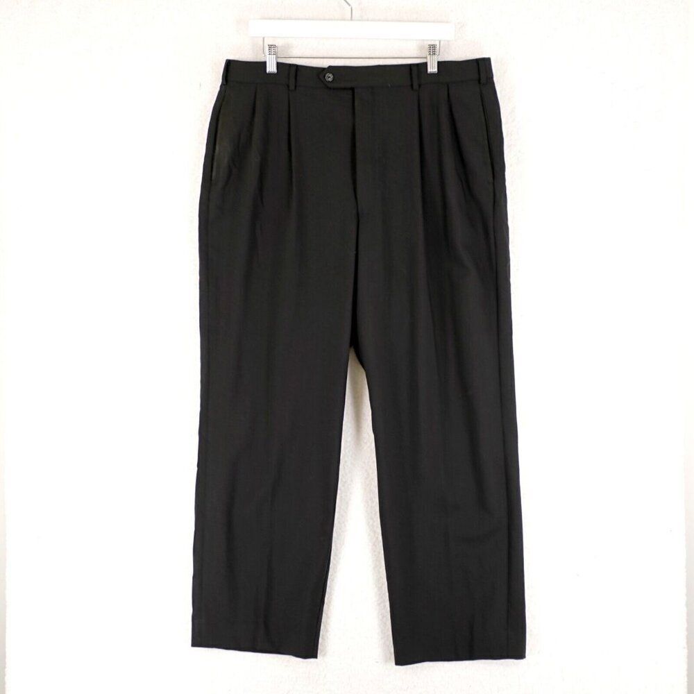 Paul Fredrick Wool Black Pleated Cuffed High Rise Dress Pants 37/30 Lined Partia